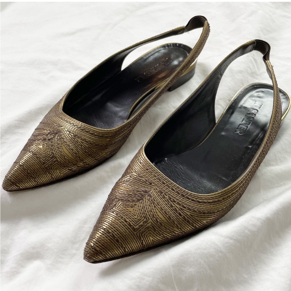 Jil Sander Bronze Woven Leather Sling Back Flats